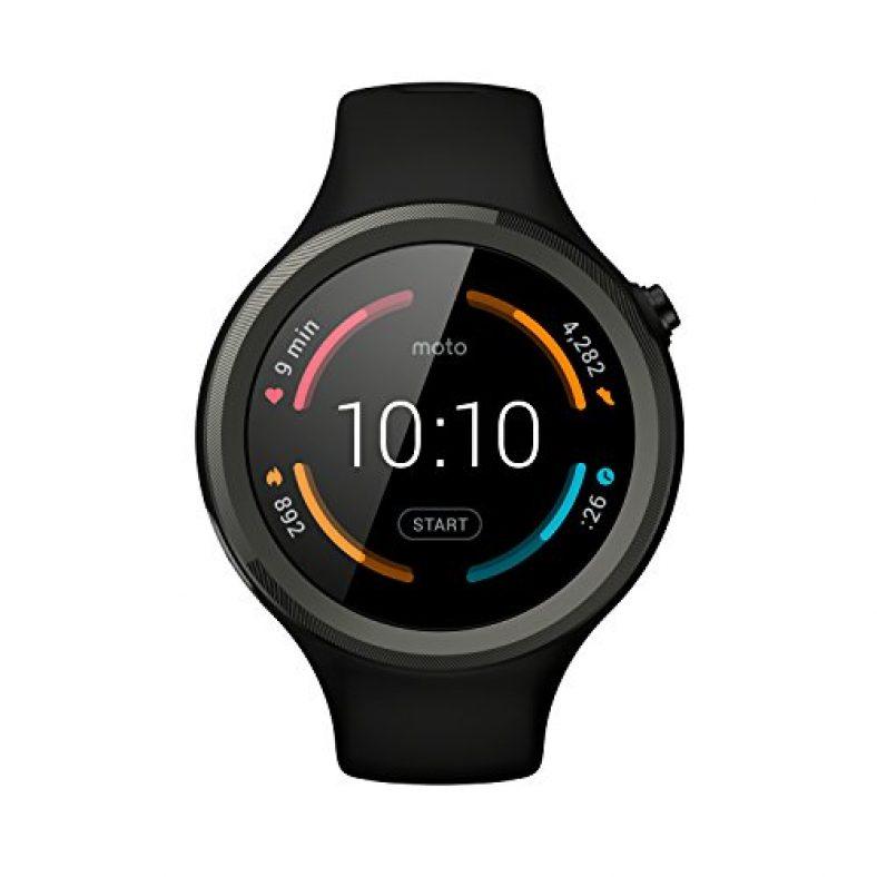 Montre Connectée Motorola Moto 360 Sport - Android Wear, GPS, étanche, écran 46mm, Bracelet Silicone Noir