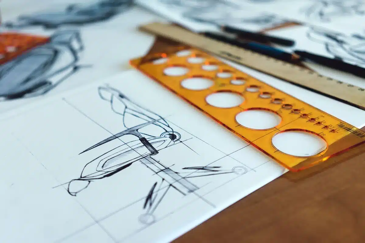 Processus créatif d'Imagineering avec esquisses, plans et maquettes de design