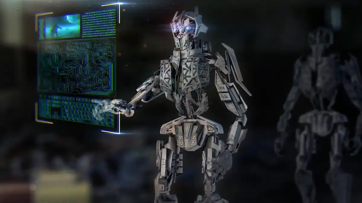 Interface de commande futuriste avec écrans holographiques et données extraterrestres