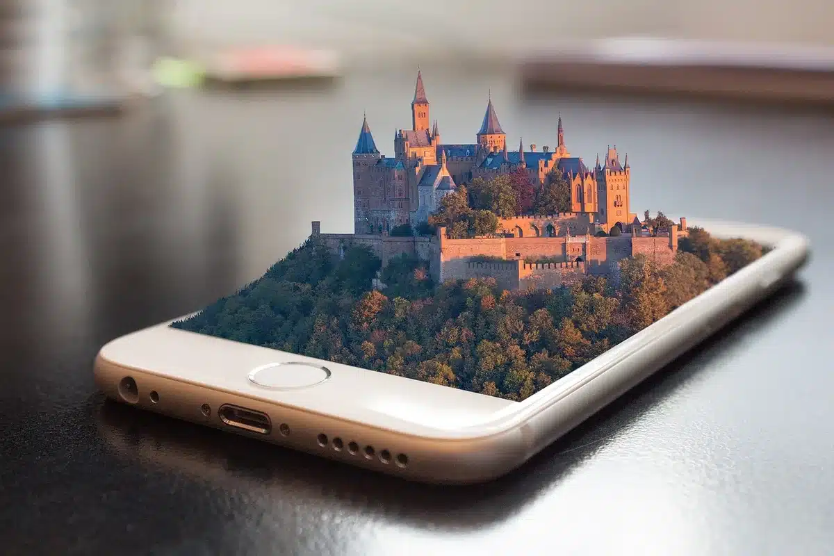 Smartphone luminescent dans un univers fantastique rempli de magie et de rêves